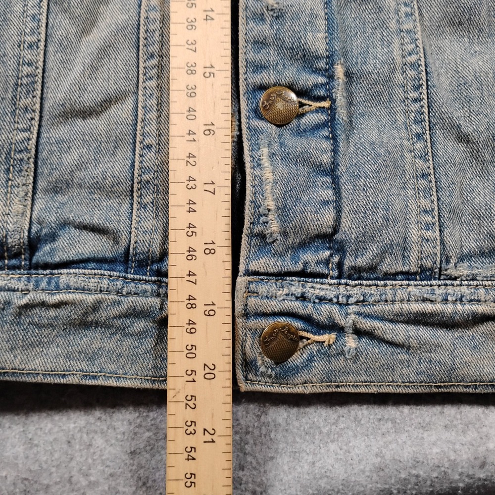 Free People Women's Blue Knit Hooded Denim Jacket Combo Distressed Size M - Picture 6 of 11
